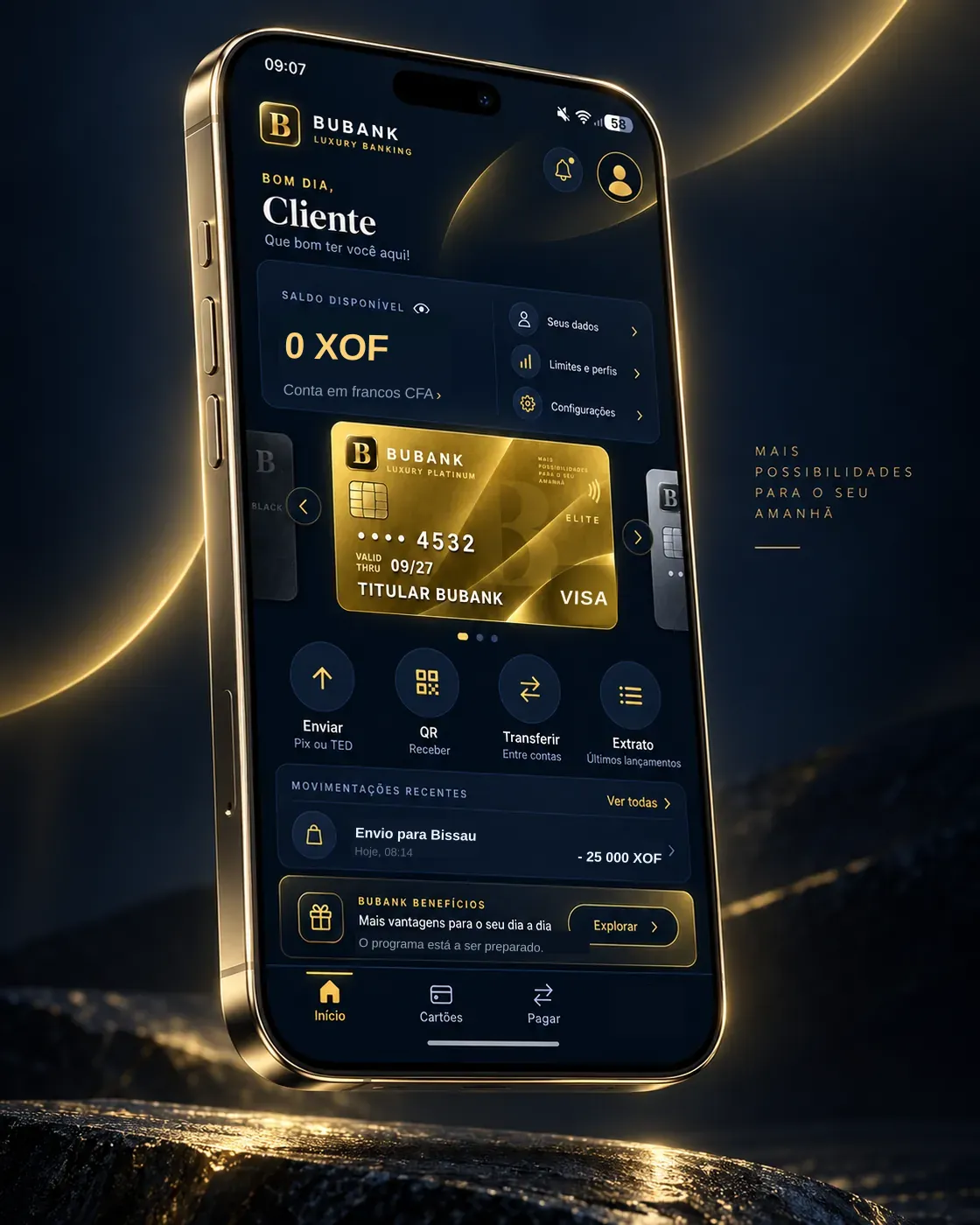 O ecrã inicial da app BUBANK